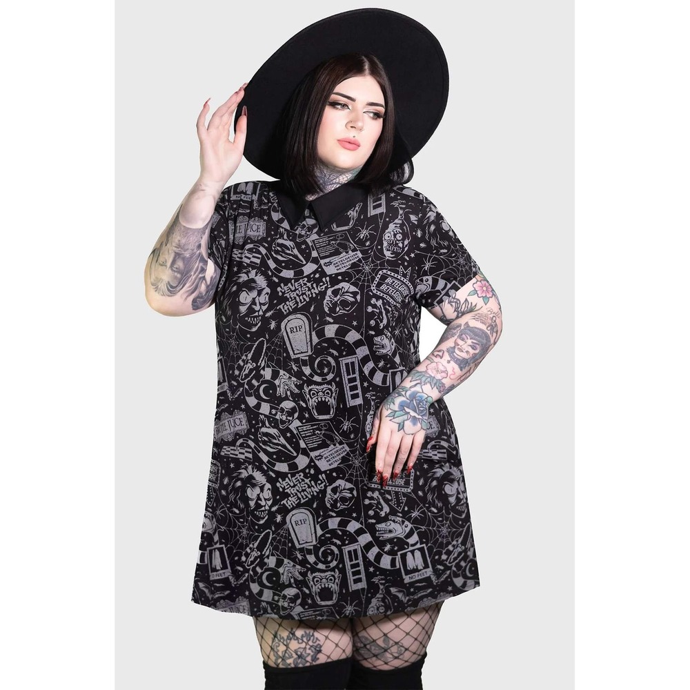 Killstar X Beetlejuice Never Trust The Living mini dress collared